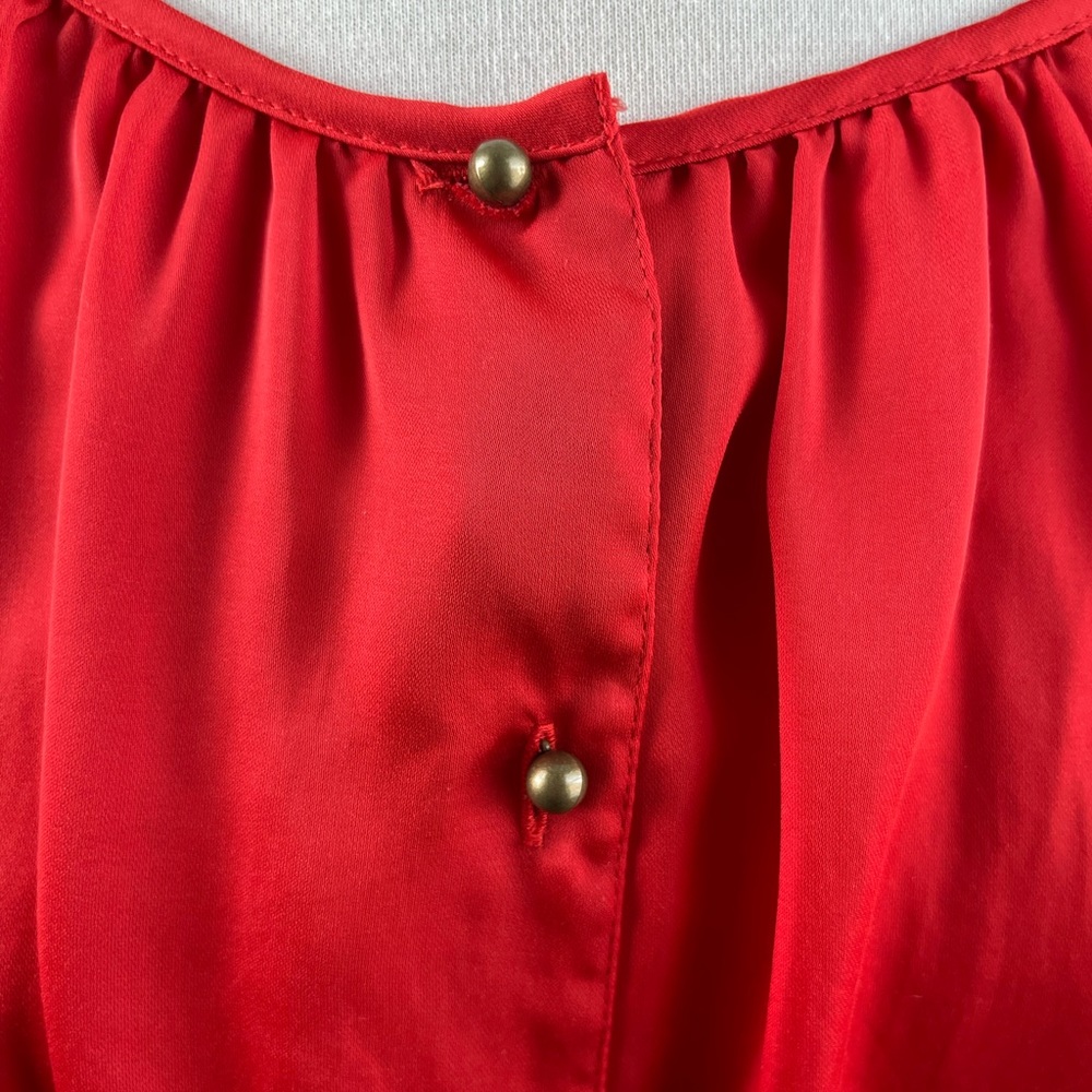 Chico’s Top Blouse Red Button Down Elastic Hem Size 3 - Picture 5 of 12
